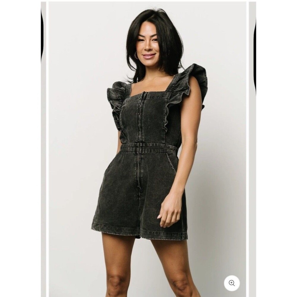 Baltic Born Montgomery Washed Black Denim Zipper Romper Size Large
